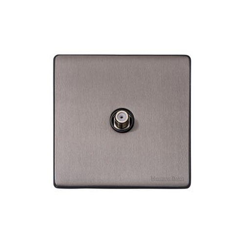 Vintage Range Satin Black Nickel Switches & Sockets, X66 - 1 Gang Satellite Socket by Heritage Brass By M-Marcus