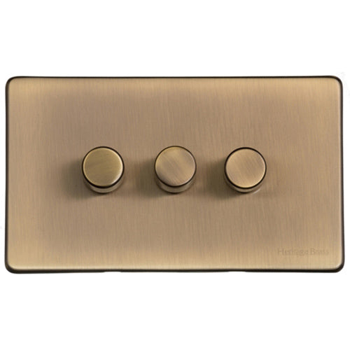 Vintage Range Antique Brass Switches & Sockets, X91 - 3 Gang Dimmer 400 watts (Compatible with halogen/ incandescent bulbs) by Heritage Brass By M-Marcus