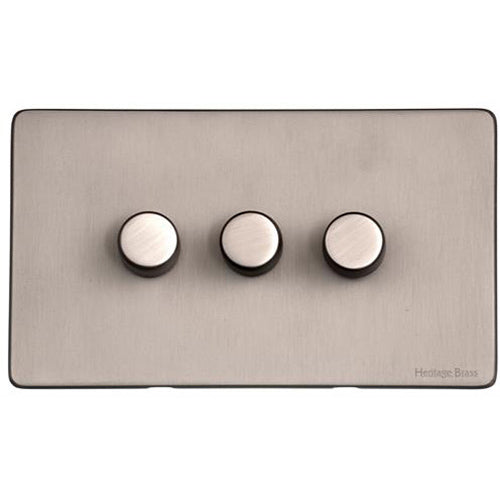 Vintage Range Aged Pewter Switches & Sockets, XAP - 3 Gang Dimmer 400 watts (Compatible with halogen/ incandescent bulbs) by Heritage Brass By M-Marcus
