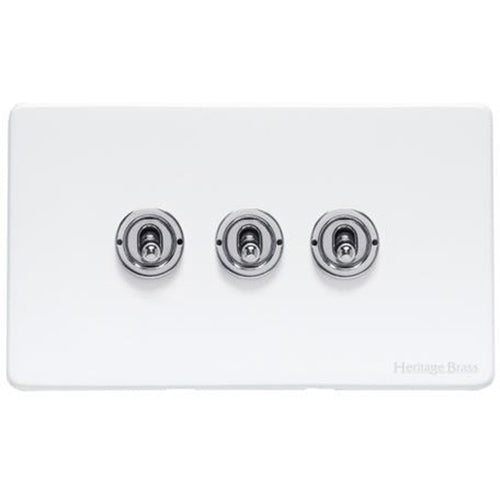 Vintage Range Gloss White Switches & Sockets, XGL - 3 Gang Toggle Switch by Heritage Brass By M-Marcus