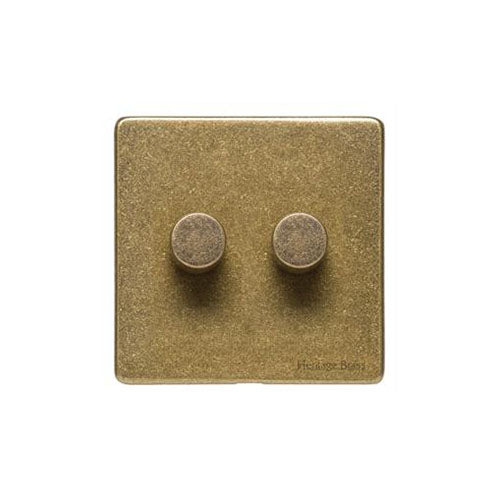 Vintage Range Rustic Brass Switches & Sockets, XRB - 2 Gang Dimmer 250 watts (Compatible with halogen/ incandescent bulbs) by Heritage Brass By M-Marcus