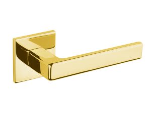Tupai Exclusivo 5S Line Portel Lever Door Handle on 5mm Slimline Square Rose - Raw Brass - Default