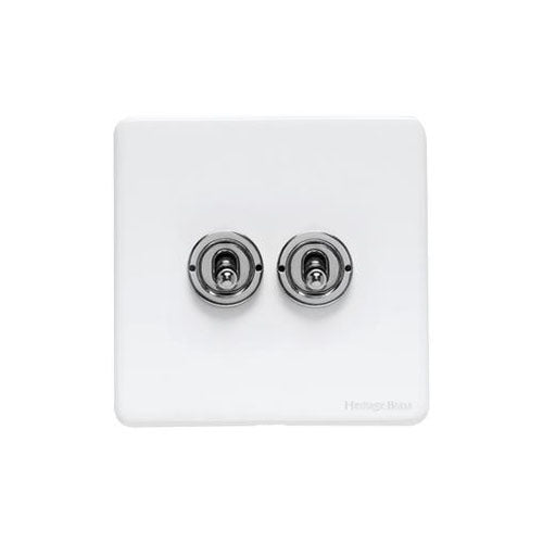 Vintage Range Matt White Switches & Sockets, XWH - 2 Gang Toggle Switch by Heritage Brass By M-Marcus