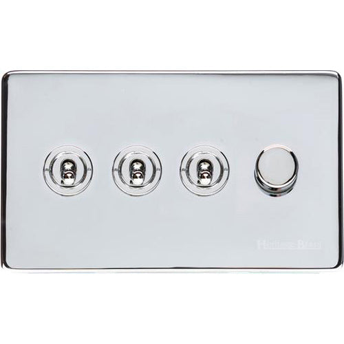 Studio Range Polished Chrome Switches & Sockets, Y02 - 4G Mixed Toggle Dimmer Switch 3xToggle 1xTED by Heritage Brass By M-Marcus