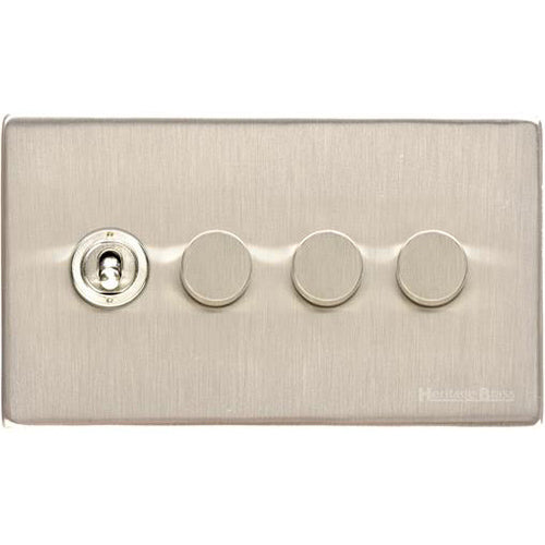 Studio Range Satin Nickel Switches & Sockets, Y05 - 4G Mixed Toggle Dimmer Switch 1xToggle 3xTED by Heritage Brass By M-Marcus