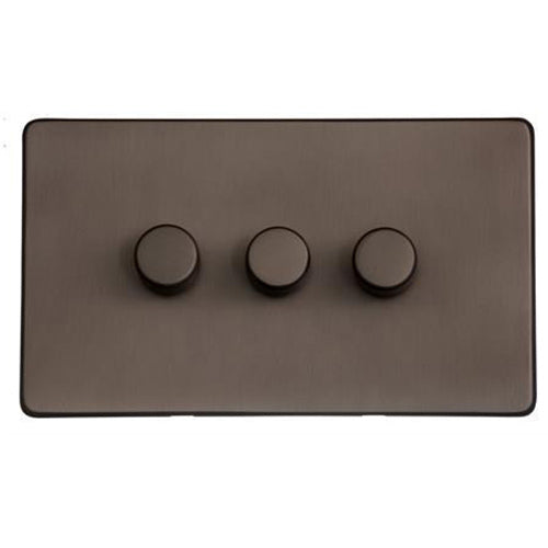 Studio Range Matt Bronze Switches & Sockets, Y09 - 3 Gang Dimmer 250 watts (Compatible with halogen/ incandescent bulbs) by Heritage Brass By M-Marcus