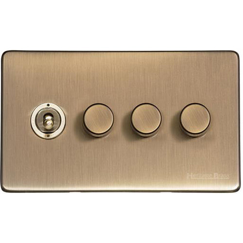 Studio Range Antique Brass Switches & Sockets, Y91 - 4G Mixed Toggle Dimmer Switch 1xToggle 3xTED by Heritage Brass By M-Marcus