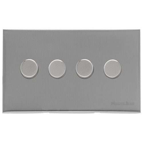 Windsor Range Satin Chrome Silk Switches & Sockets, WN35 - 4 Gang Dimmer 250 watts (Compatible with halogen/ incandescent bulbs) by Heritage Brass By M-Marcus