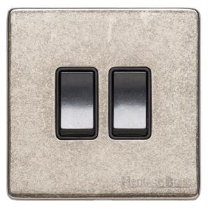 Vintage Range Rustic Nickel, XRN - 2 Gang Rocker Switch