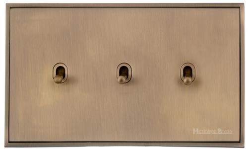 Executive Range Antique Brass, EX91 - 3 Gang Stockholm Toggle