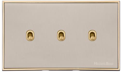 Executive Range Satin Nickel with Polished Brass, EX15 - 3 Gang Stockholm Toggle