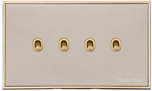 Executive Range Satin Nickel with Polished Brass, EX15 - 4 Gang Stockholm Toggle