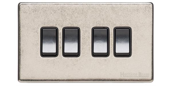 Vintage Range Rustic Nickel, XRN - 4 Gang Rocker Switch