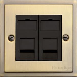 Elite Stepped Plate Range Antique Brass, S91 - 2 Gang CAT6