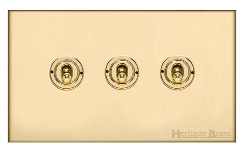 Windsor Range Matt Brass, WN40 - 3 Gang Toggle Switch
