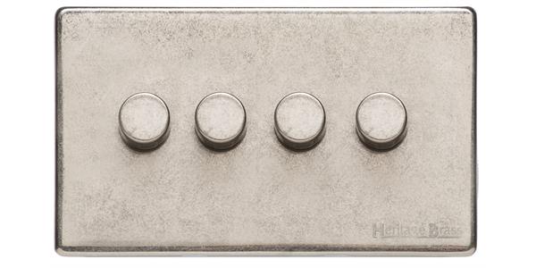 Vintage Range Rustic Nickel, XRN - 4 Gang TED Dimmer (Compatible with LED Lamps)