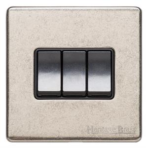 Vintage Range Rustic Nickel, XRN - 3 Gang Rocker Switch
