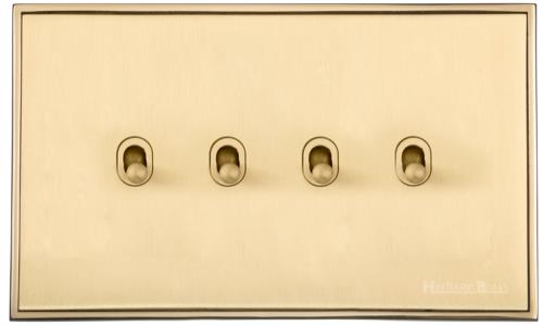 Executive Range Satin Brass with Polished Brass, EX14 - 4 Gang Stockholm Toggle