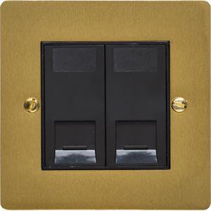 Elite Flat Plate Range Satin Brass, T04 - 2 Gang CAT6