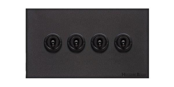Windsor Range Jet Black (Project Finish) 4 Gang 2-Way Stockholm Toggle Switch by Heritage Brass By M-Marcus