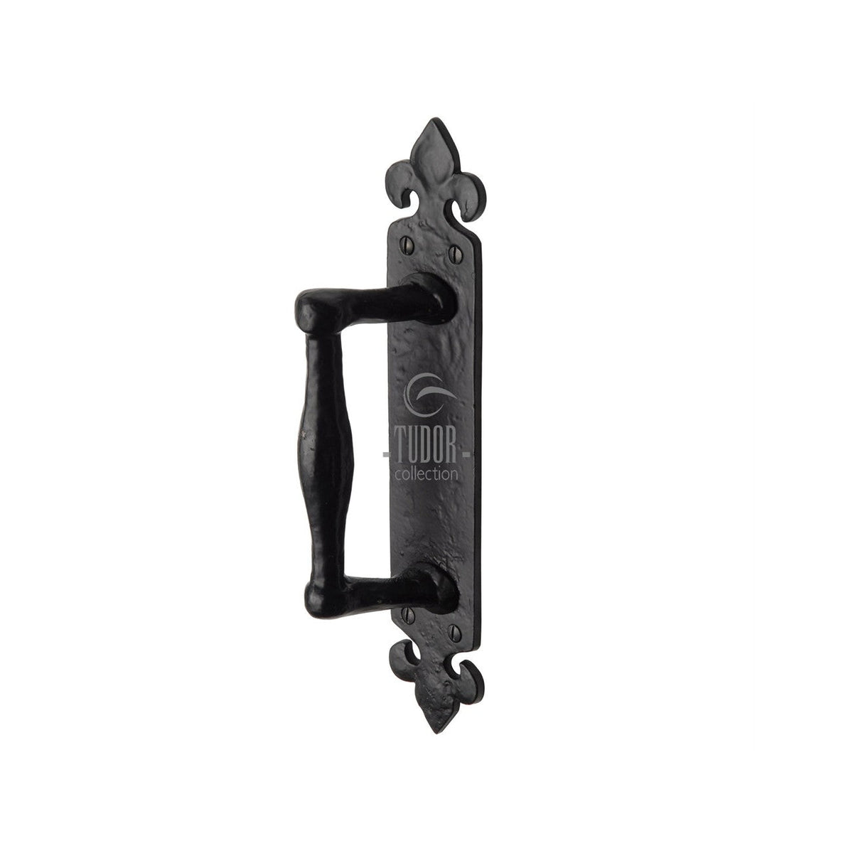 Tudor Door Pull Handle on Plate Offset - Matt Black