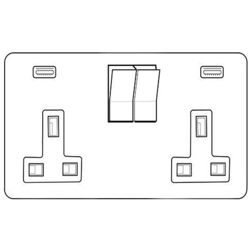 Elite Flat Plate Range Satin Chrome Switches & Sockets, T03 - 2G 13A Socket with USB-C+C by Heritage Brass By M-Marcus