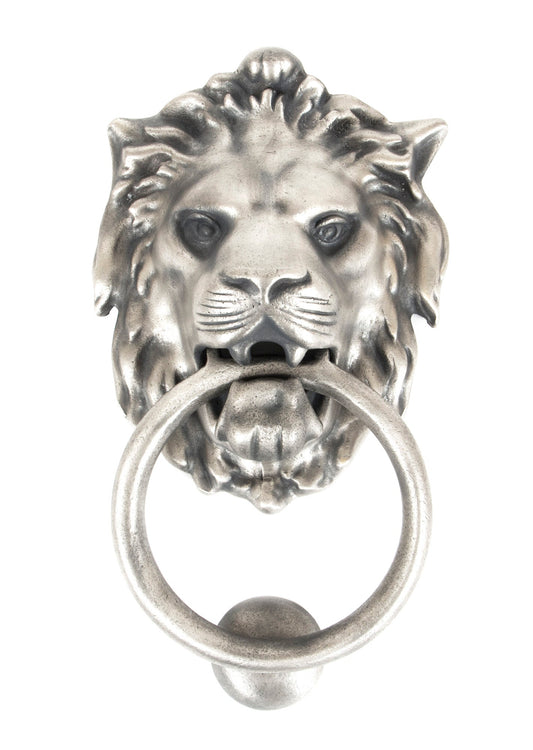 From The Anvil's Antique Pewter Lion Head Door Knocker