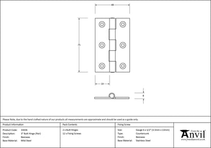 Butt Hinge - Large (pair) by From The Anvil