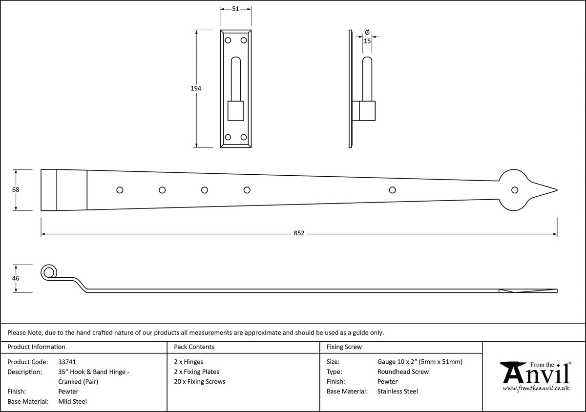 Hook & Band Hinge - Cranked (pair) by From The Anvil