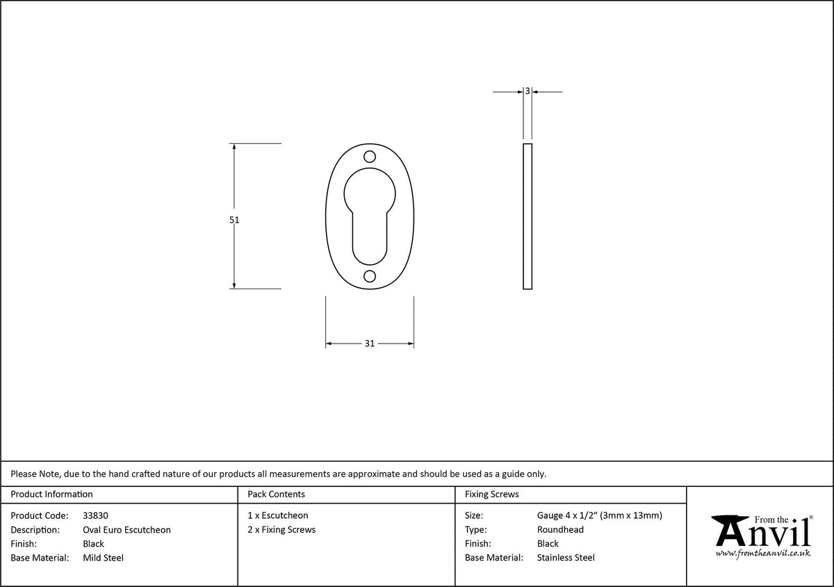 Oval Euro Escutcheon by From The Anvil