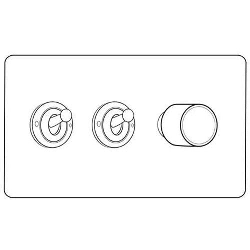 Studio Range Polished Bronze Switches & Sockets, Y07 - 3G Mixed Toggle Dimmer Switch 2xToggle 1xTED by Heritage Brass By M-Marcus