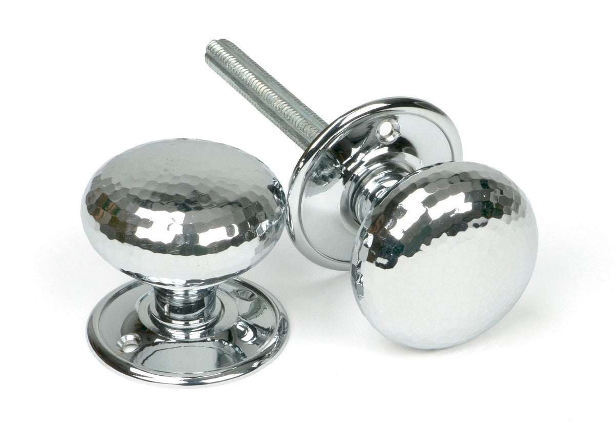 From The Anvil's Polished Chrome Hammered Mushroom Mortice/Rim Knob Set