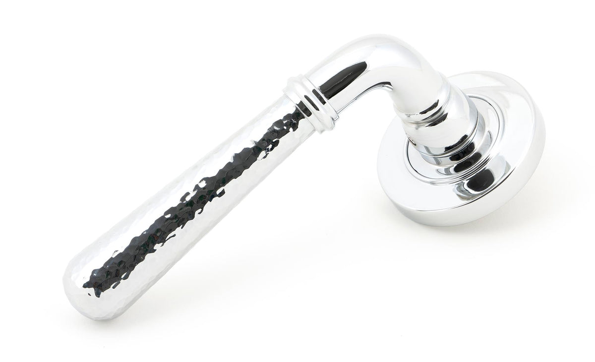 From The Anvil's Polished Chrome Hammered Newbury Lever on Rose Set (Sprung)