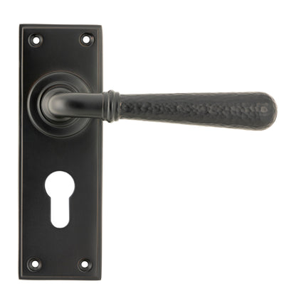 From The Anvil's Aged Bronze Hammered Newbury Lever Euro Lock Set