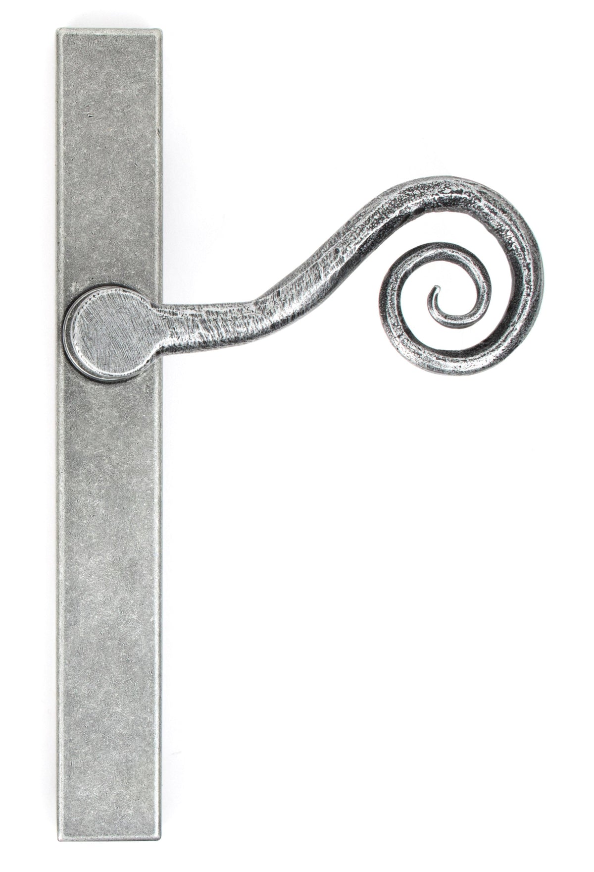 From The Anvil's Pewter Patina Monkeytail Slimline Lever Espag. Latch Set