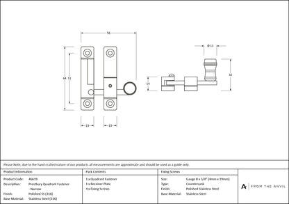 Prestbury Quadrant Fastener - Narrow by From The Anvil