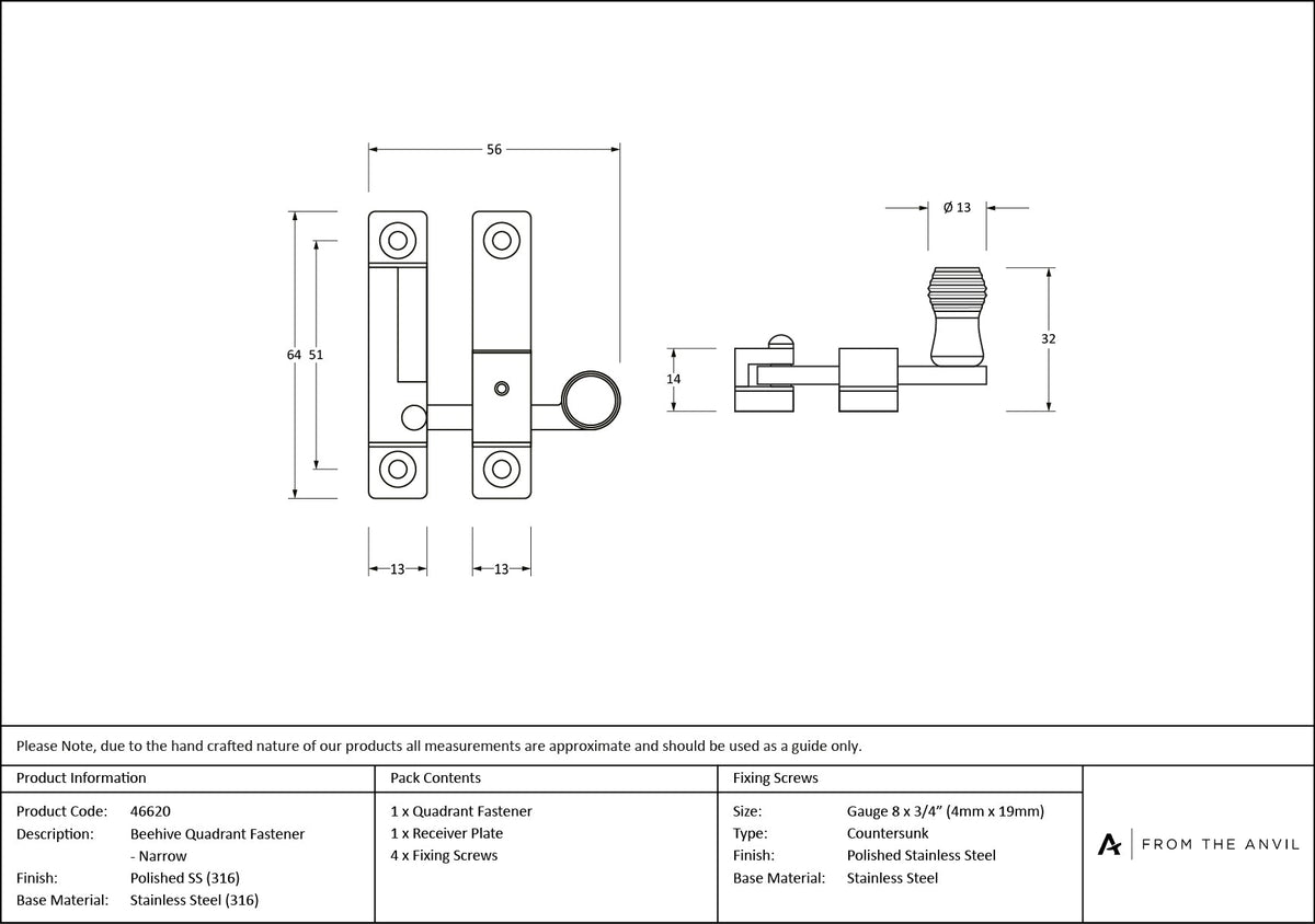 Beehive Quadrant Fastener - Narrow by From The Anvil