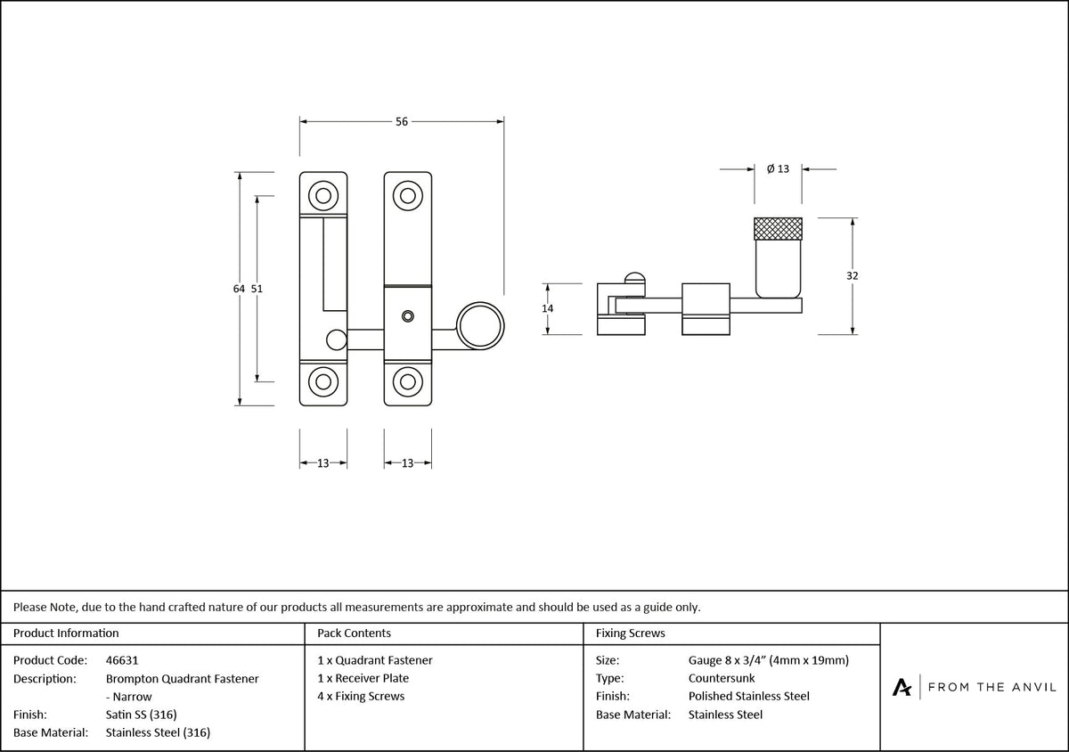 Brompton Quadrant Fastener - Narrow by From The Anvil
