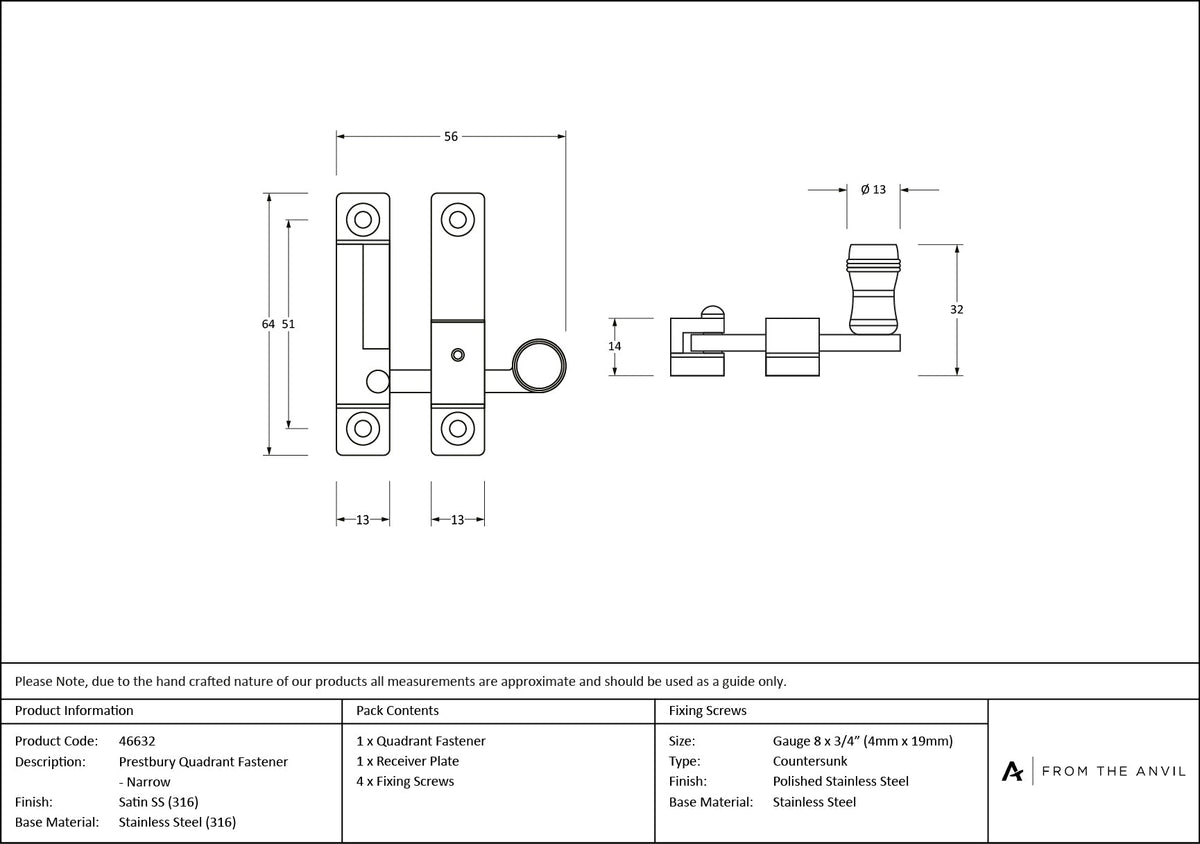 Prestbury Quadrant Fastener - Narrow by From The Anvil