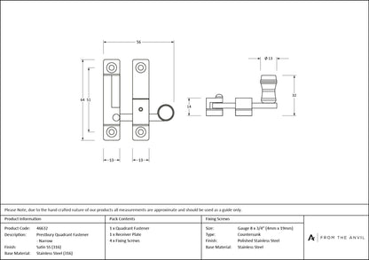 Prestbury Quadrant Fastener - Narrow by From The Anvil