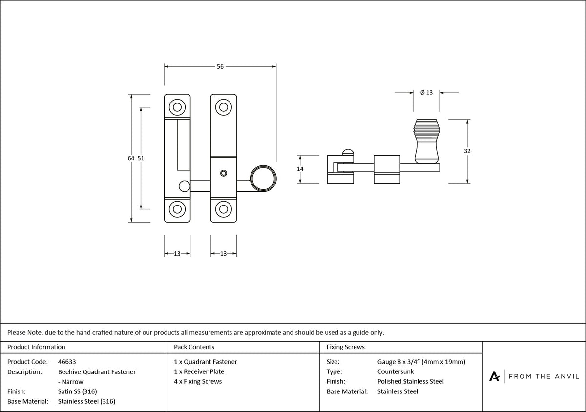 Beehive Quadrant Fastener - Narrow by From The Anvil