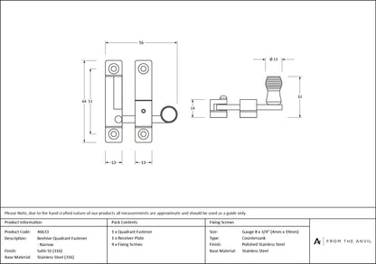 Beehive Quadrant Fastener - Narrow by From The Anvil