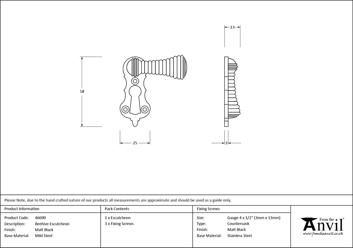 Beehive Escutcheon by From The Anvil