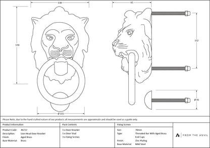 Lions Head Door Knocker by From The Anvil