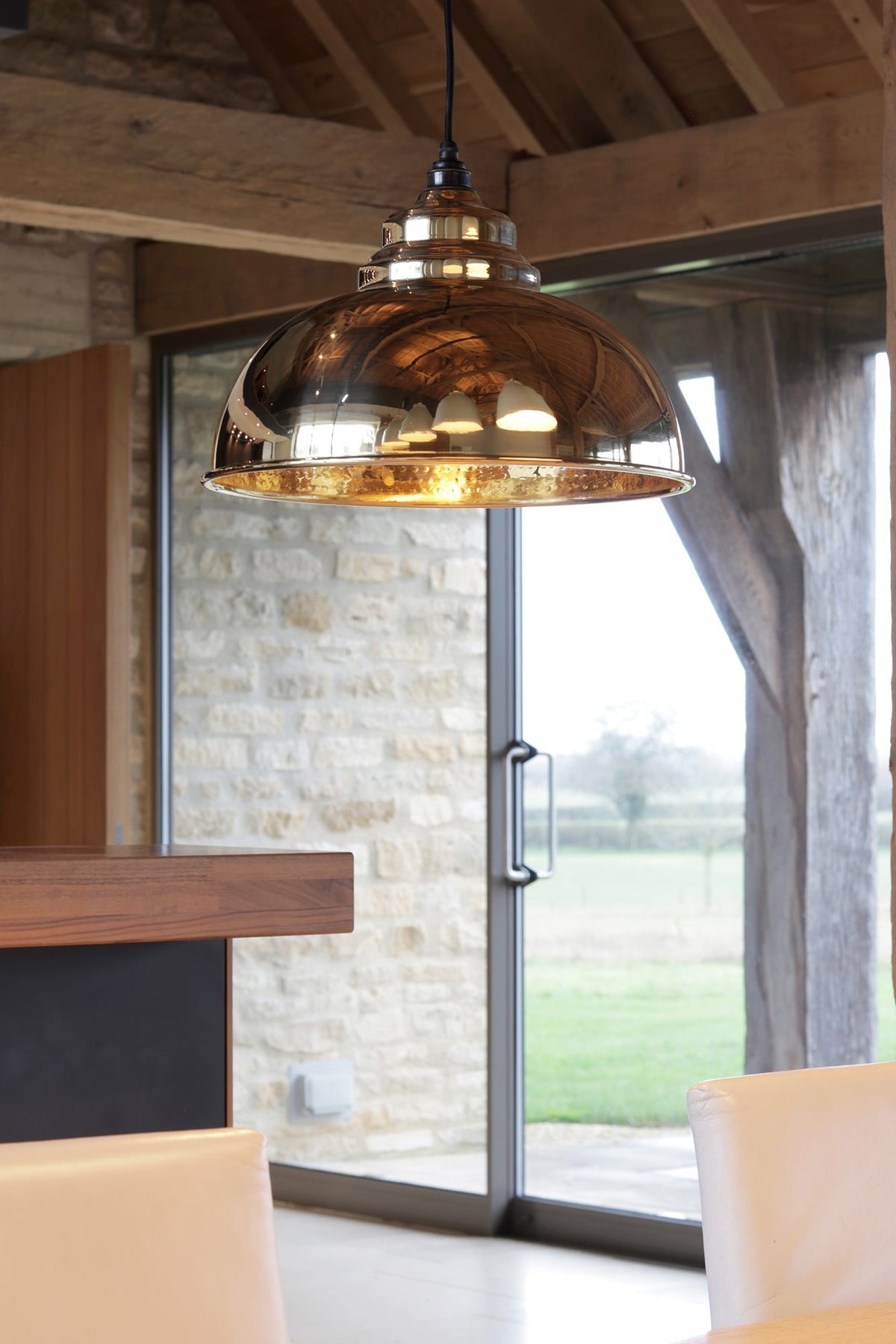 Hammered Brass Harborne Pendant by From The Anvil