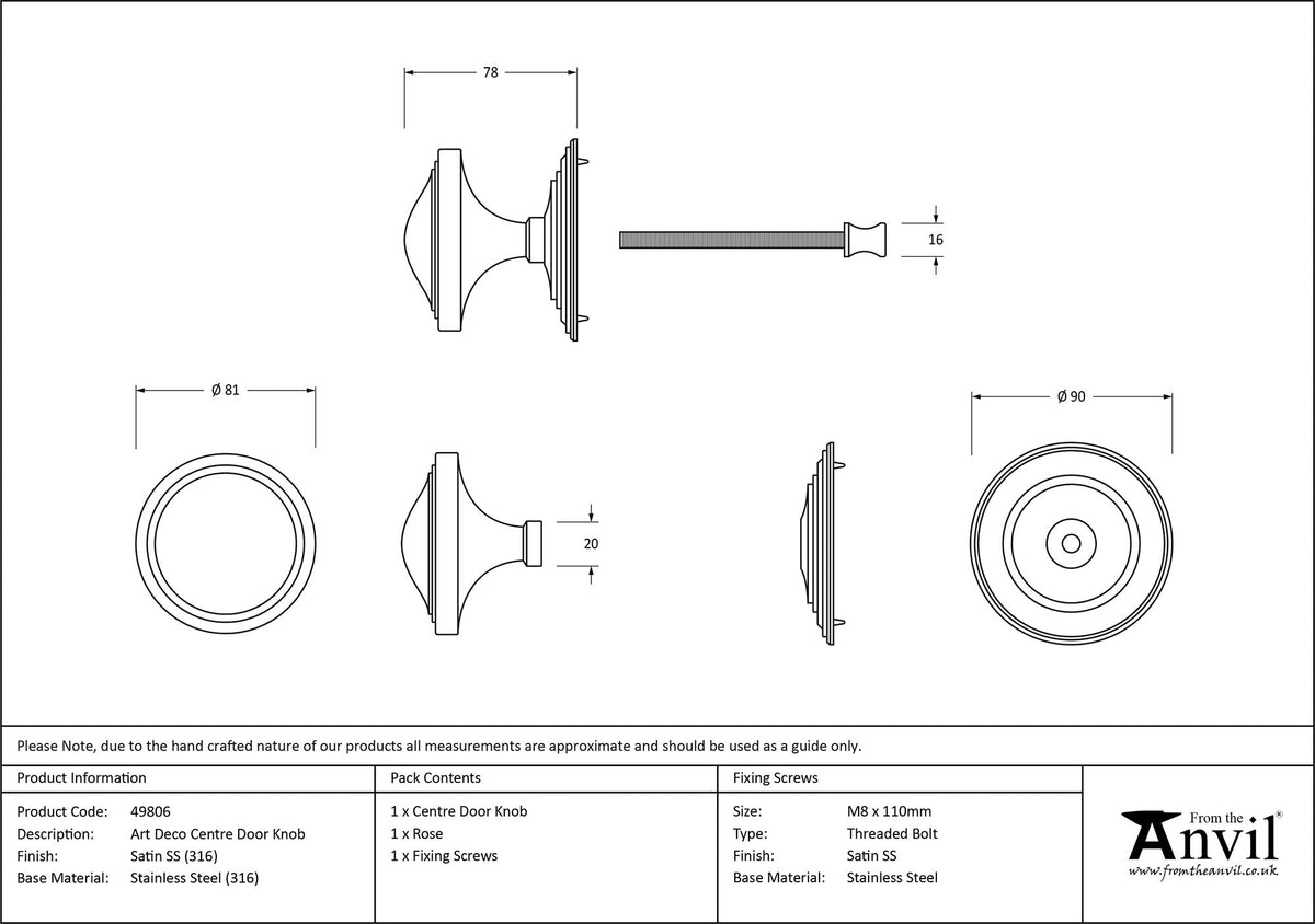 Art Deco Centre Door Knob by From The Anvil