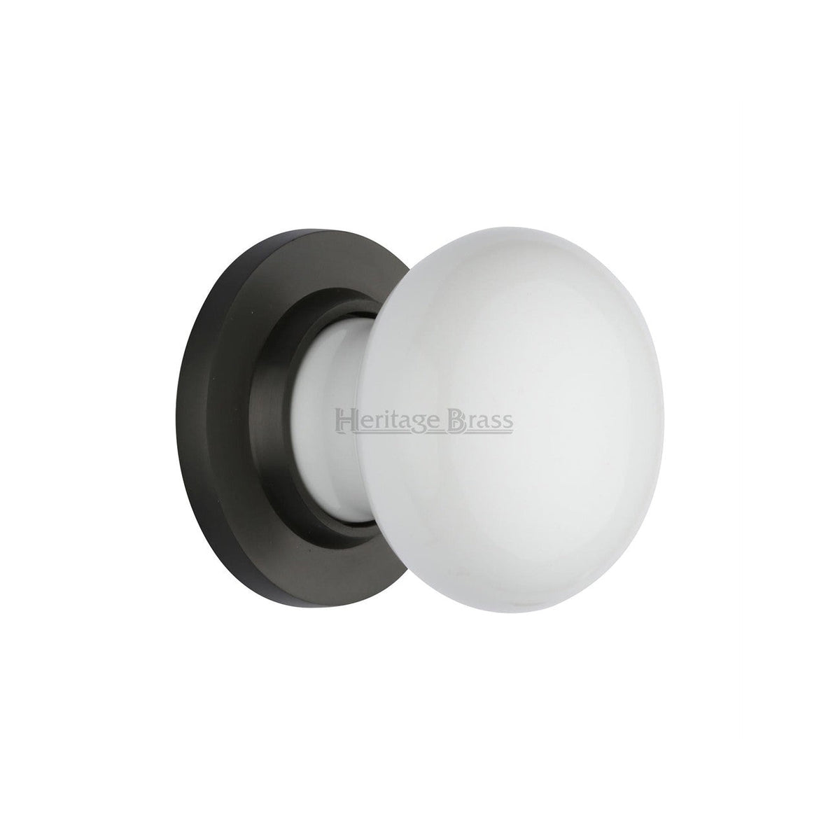 Plain White Porcelain Door Knob on Rose by M Marcus - Heritage Brass