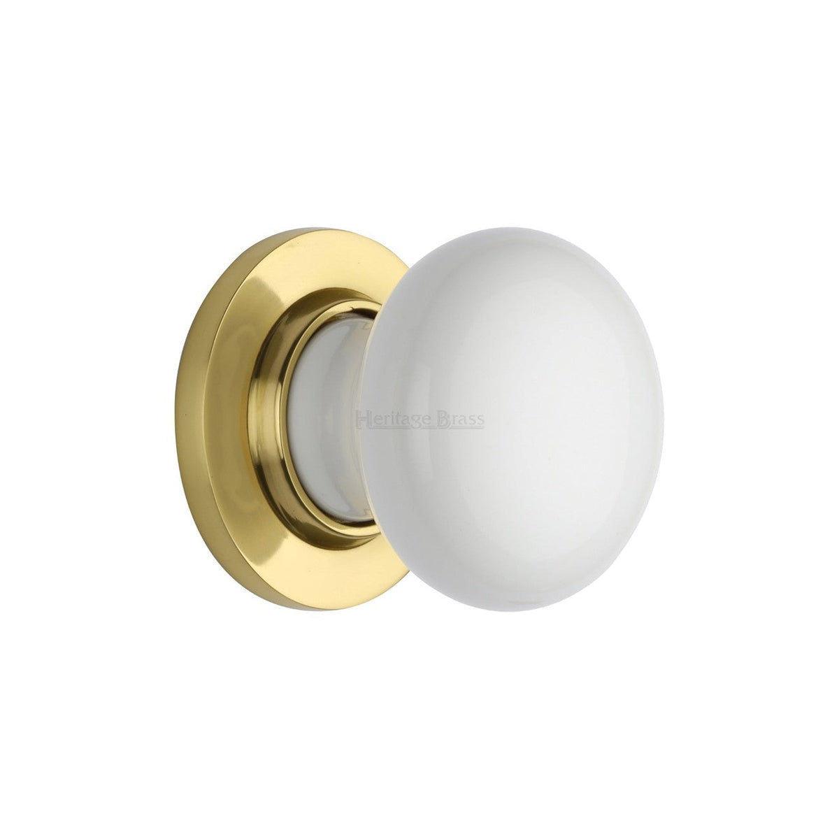 Plain White Porcelain Door Knob on Rose by M Marcus - Heritage Brass