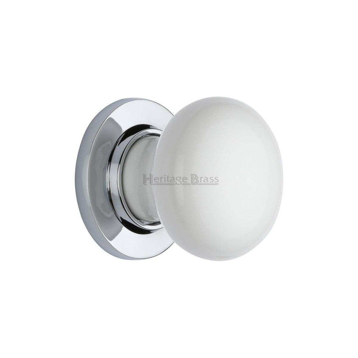 Plain White Porcelain Door Knob on Rose by M Marcus - Heritage Brass