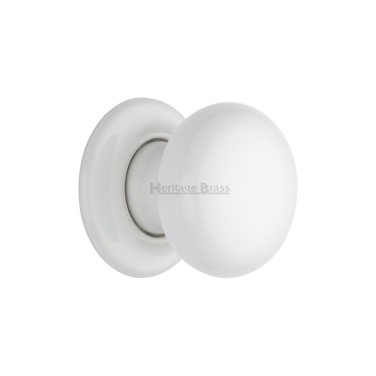 Plain White Porcelain Door Knob on Rose by M Marcus - Heritage Brass